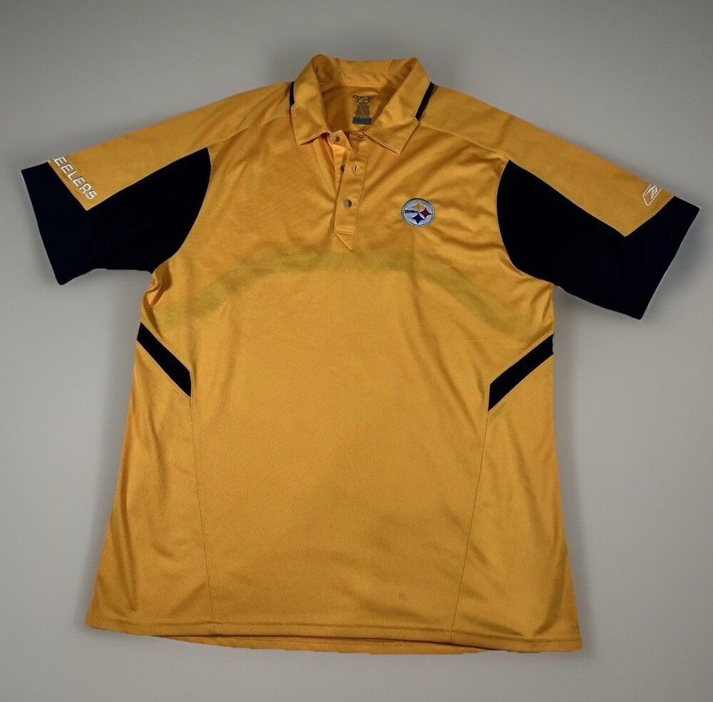 Pittsburgh Steelers NFL Reebok S/S Golf Polo Men's XL Yellow/Black Embroidered